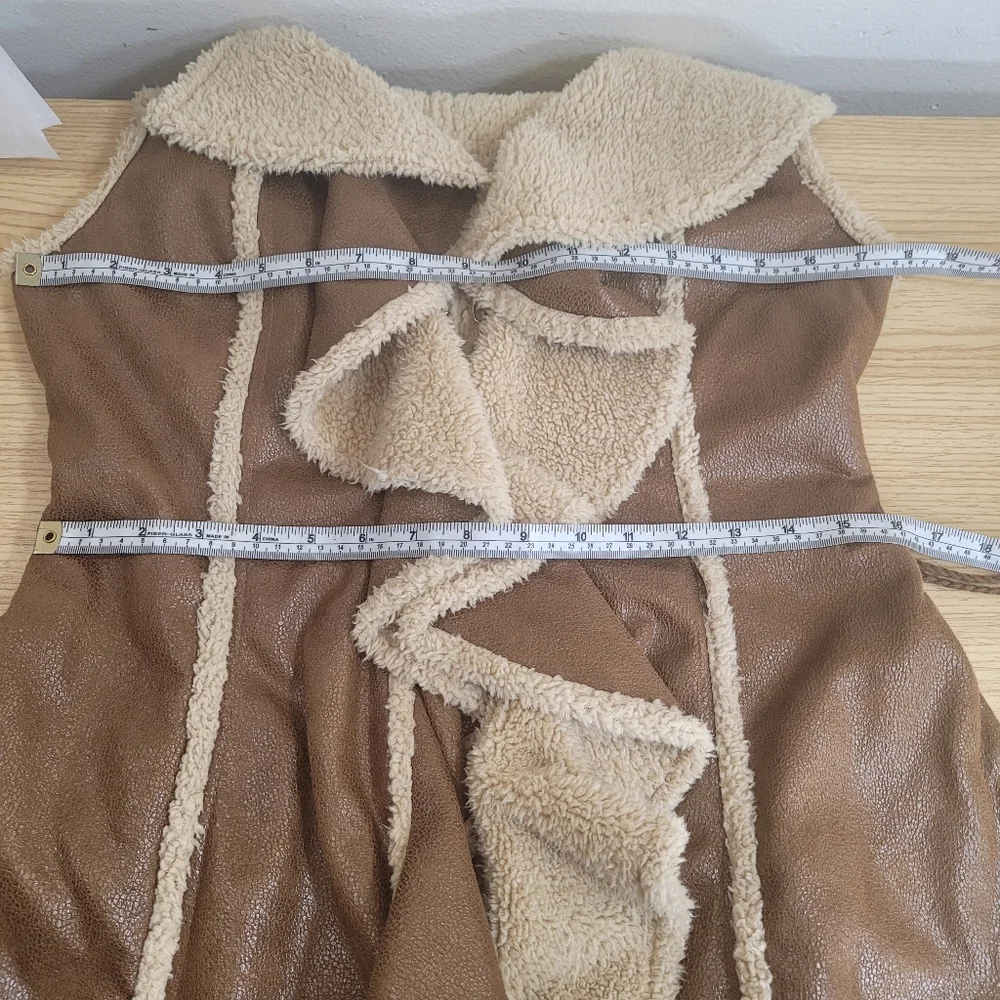 Ryu Anthropologie Faux Suede Sherpa Ruffled Vest size Small